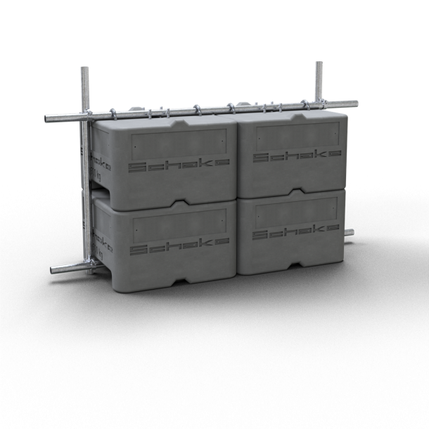 Concrete weight | SETs | SET 4 consisting of: | 4 x concrete setting up device 600 Kg (part-no. 3F120) | 2 x connecting tube for concrete weights (part-no. 34822) | 2 x connecting tube for concrete weights (part-no. 34813) | 4 x standard coupling BB (part-no. 3F120-5)